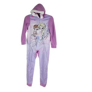 Disney Frozen Girls One Piece Zip Up Hooded Pajamas Costume Size 8 NWT $42